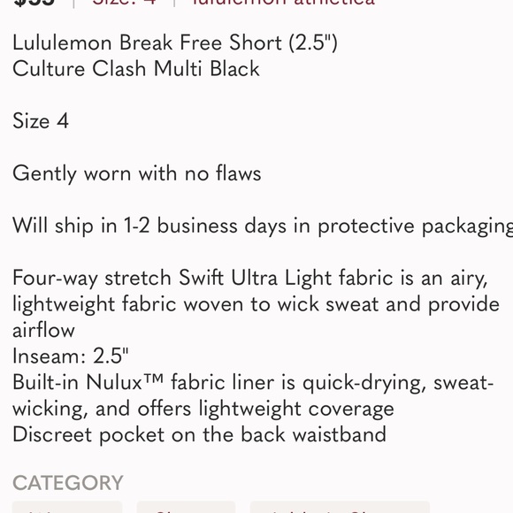 Lululemon Break Free Short Culture Clash - Picture 6 of 6